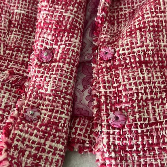 I.C.E. Pink Woven Silk Blend Suit Jacket Blazer Woman Size 6 Jewel Buttons - Picture 9 of 12